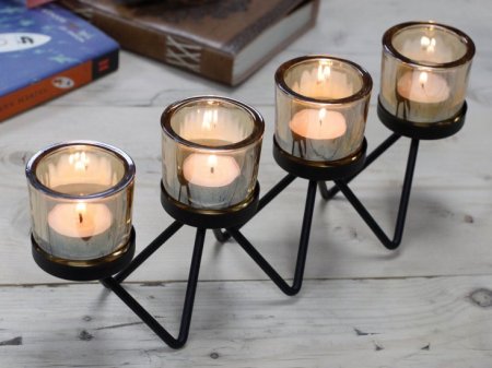 (image for) Centrepiece Iron Votive Candle Holder - 4 Cup Zig Zag