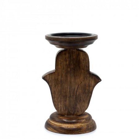 (image for) Mango Wood Candle Stand - Hamsa - Small