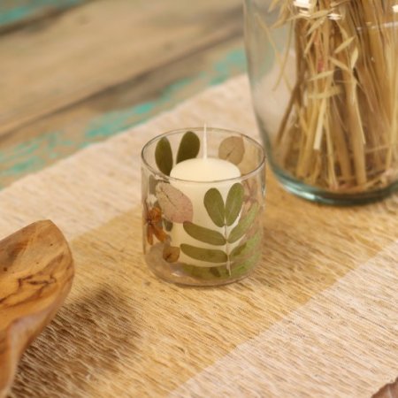 (image for) Natural Floral Glass - Straight Candle Holder - Primavera - (8x8cm)