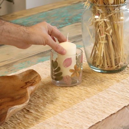 (image for) Natural Floral Glass - Straight Candle Holder - Primavera - (8x8cm)