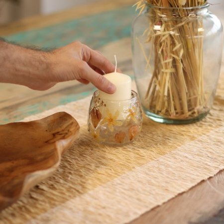 (image for) Natural Floral Glass - Straight Candle Holder - Rosa - (8x8cm)