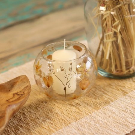 (image for) Natural Floral Glass - Large Bowl Candle Holder - Rosa - (12x13cm)