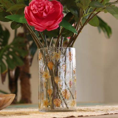(image for) Natural Floral Glass - Tall Vase Candle Holder - Rose - (19x11cm)