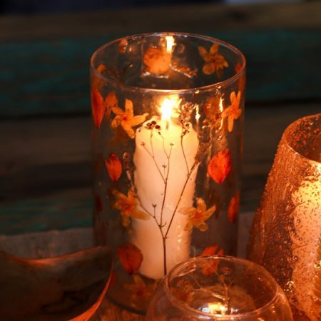 (image for) Natural Floral Glass - Tall Vase Candle Holder - Rose - (19x11cm)