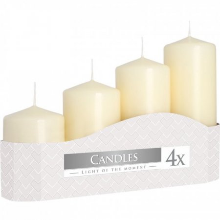 (image for) Set of 4 Pillar Candles 50mm (11/16/22/33H) - Ivory