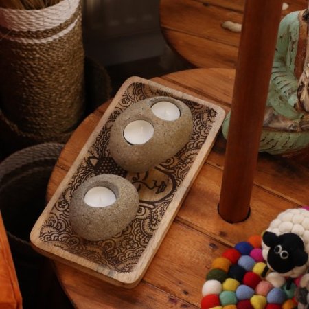 (image for) Natural Riverstone Candle Holder - Double Nightlight
