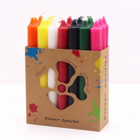 (image for) Solid Colour Dinner Candle Set - Pack of 21 - Mix of 7 Colours