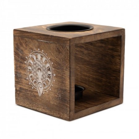 (image for) Large Square Mango Wood Oil Burner - Moon Goddess