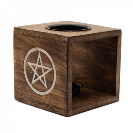 (image for) Large Square Mango Wood Oil Burner- Pentagon
