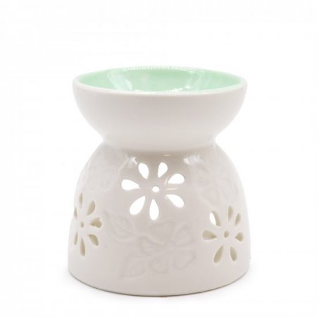(image for) Classic White Oil Burner - Floral with Teal Well
