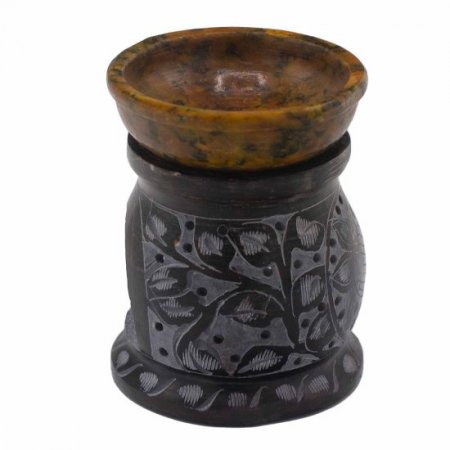 (image for) Soapstone Oil Burner 10cm - Mandala Flower - Black & Yellow