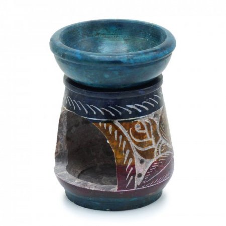 (image for) Small Coloured Soapstone Oil Burner 8cm - Flower