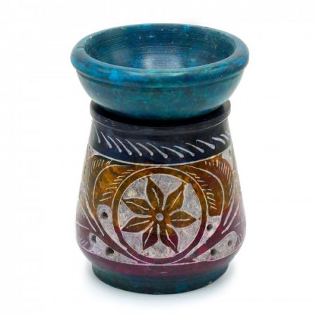 (image for) Small Coloured Soapstone Oil Burner 8cm - Flower