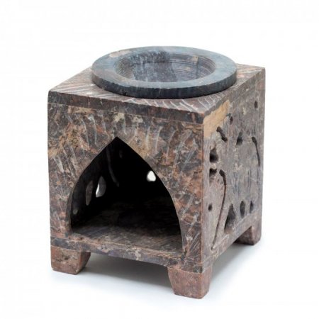 (image for) Square Soapstone Oil Burner 10x7.5cm - Elephant