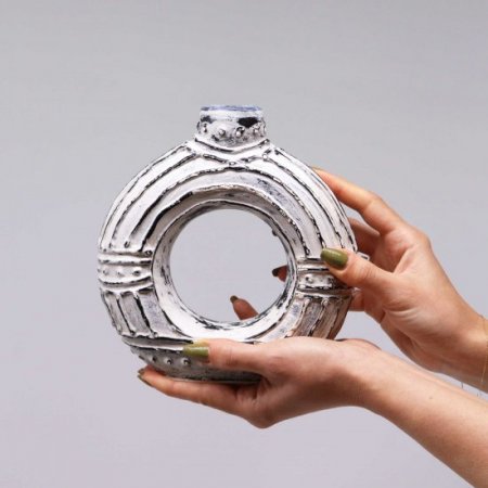 (image for) Round Donut Shaped Vase - Cream 18cm