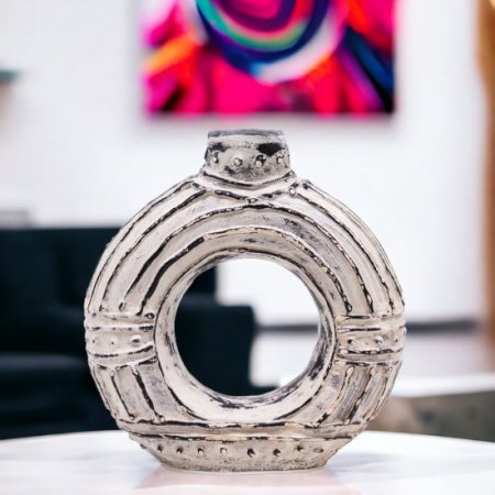 (image for) Round Donut Shaped Vase - Cream 18cm