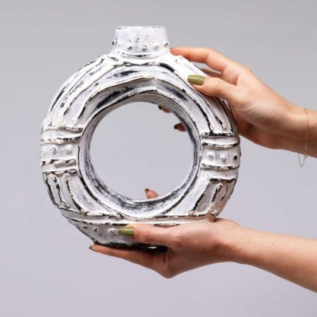 (image for) Round Donut Shaped Vase - Cream 23cm