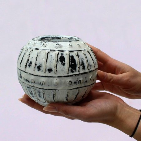 (image for) Greek Bubble Clay Plant Pot - Cream 10cm