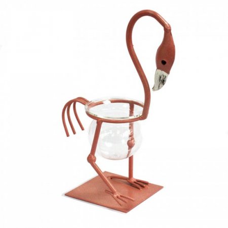 (image for) Hydroponic Home Décor - Pink Metal Flamingo Des 1