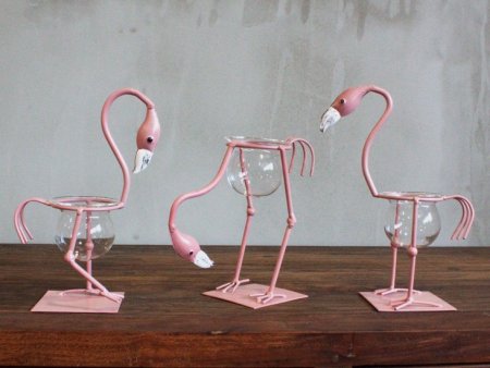 (image for) Hydroponic Home Décor - Pink Metal Flamingo Des 3
