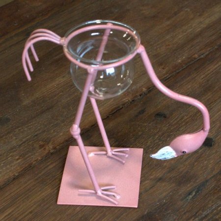 (image for) Hydroponic Home Décor - Pink Metal Flamingo Des 3