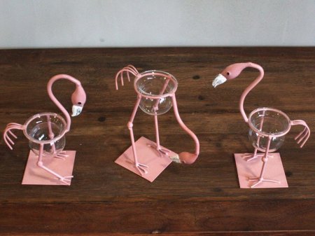 (image for) Hydroponic Home Décor - Pink Metal Flamingo Des 3