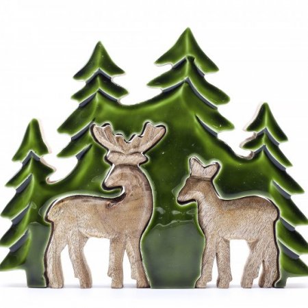 (image for) Lost in the Forrest - Two Dear in the Forrest 3D Wooden Decoration - 18x23cm