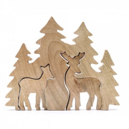 (image for) Lost in the Forrest - Two Dear in the Forrest 3D Wooden Decoration - 18x23cm