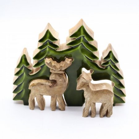(image for) Lost in the Forrest - Two Dear in the Forrest 3D Wooden Decoration - 18x23cm