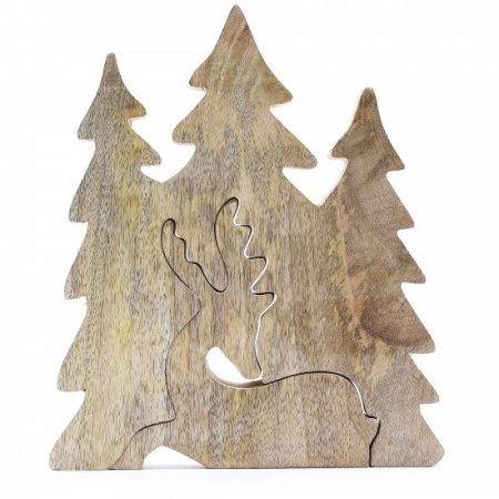 (image for) Lost in the Forrest - Stag in the Forrest 3D Wooden Decoration - 23x20cm