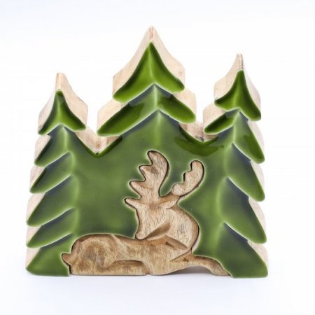 (image for) Lost in the Forrest - Stag in the Forrest 3D Wooden Decoration - 23x20cm