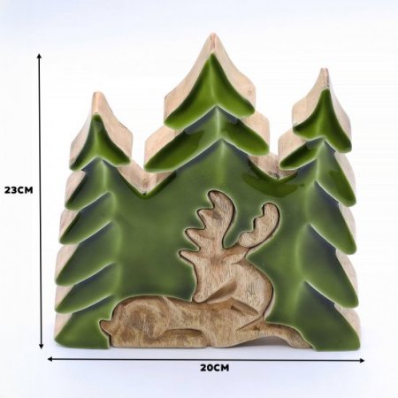 (image for) Lost in the Forrest - Stag in the Forrest 3D Wooden Decoration - 23x20cm