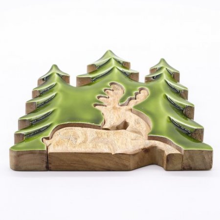 (image for) Lost in the Forrest - Stag in the Forrest 3D Wooden Decoration - 23x20cm