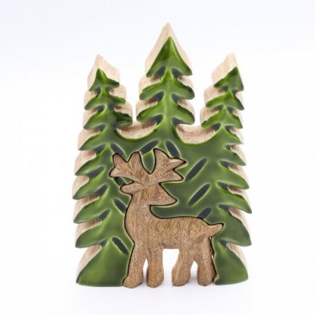 (image for) Lost in the Forrest - Stag in the Forrest 3D Wooden Decoration - 25x15cm