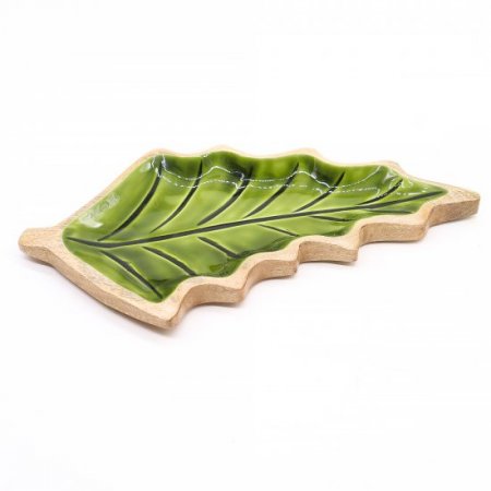 (image for) Lost in the Forrest - Enamel Leaf Wooden Bowl - 33x17cm