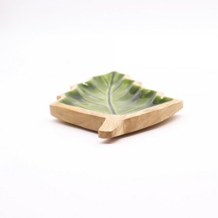 (image for) Lost in the Forrest - Enamel Leaf Wooden Bowl - 33x17cm