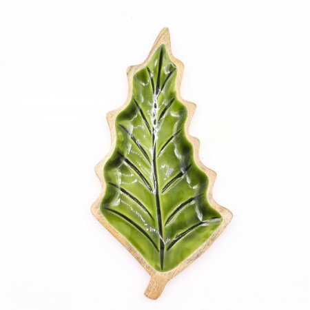 (image for) Lost in the Forrest - Enamel Leaf Wooden Bowl - 33x17cm