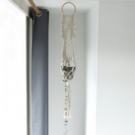 (image for) Macrame Pot Holder - Long With Ratten Hoop