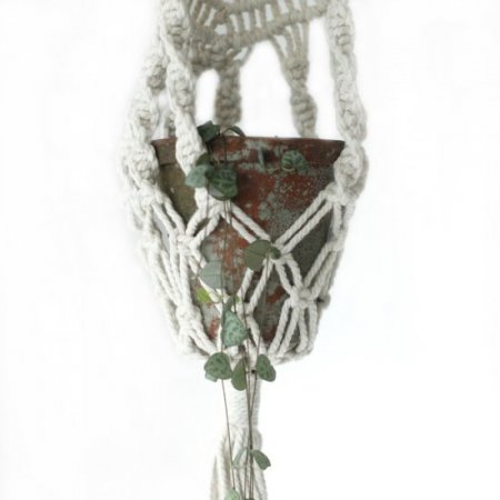 (image for) Macrame Pot Holder - Long With Ratten Hoop