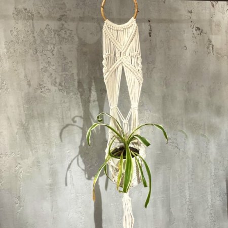 (image for) Macrame Pot Holder - Long With Ratten Hoop