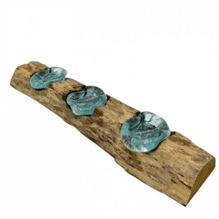 (image for) Molton Glass Flat Triple Candle Holder on Wood
