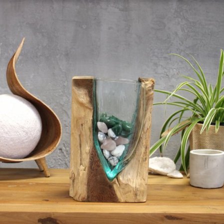 (image for) Molton Glass V-shaped Art Vase on Wood
