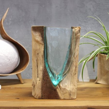 (image for) Molton Glass V-shaped Art Vase on Wood