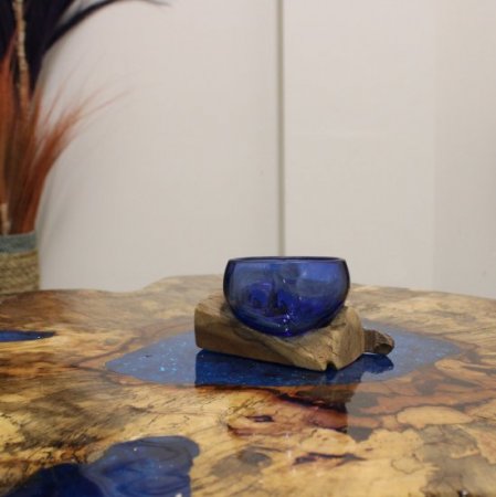 (image for) Molton Glass Mini Blue Bowl on Wood