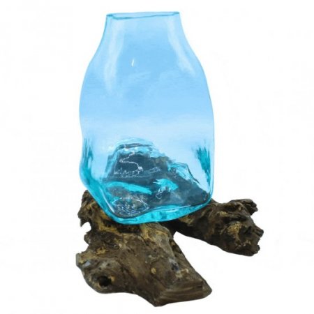 (image for) Large Molten Glass Vase - Terrarium Jar on Wood