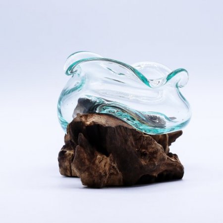 (image for) Molten Glass Wavy Bowl on Wood 18cm