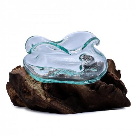 (image for) Molten Glass Wavy Bowl on Wood 18cm