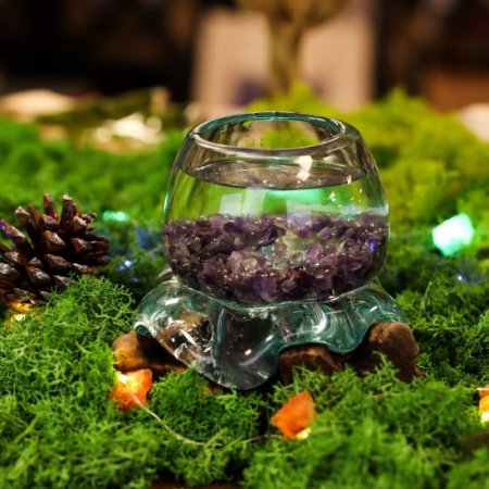 (image for) Molten Glass Mini Goldfish Bowl on Wood 20cm