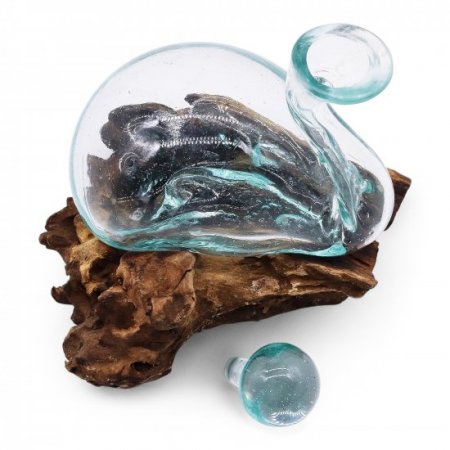 (image for) Molten Glass Duck Decanter on Wood with Stopper 19cm
