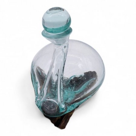 (image for) Molten Glass Duck Decanter on Wood with Stopper 19cm
